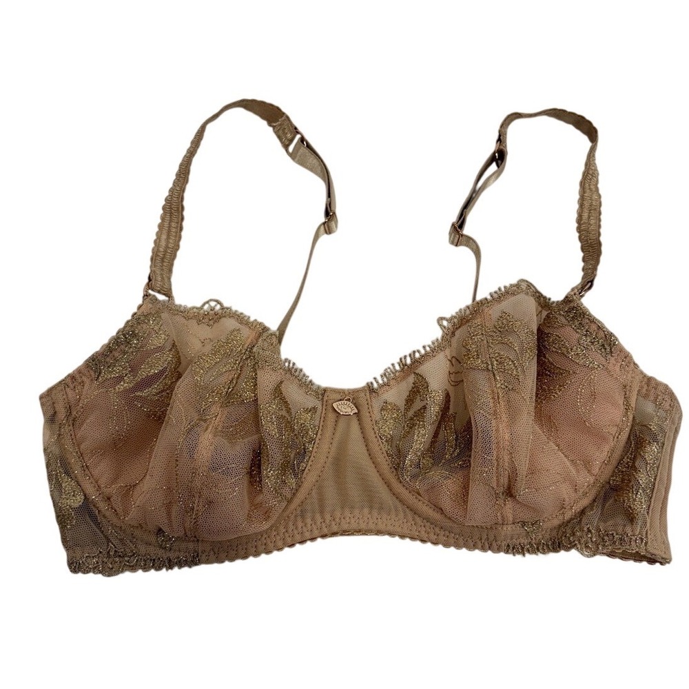 Sofia Intimates Sofia Vergara Gold Metallic Floral Lace‎ Unlined Bra Tan 34B